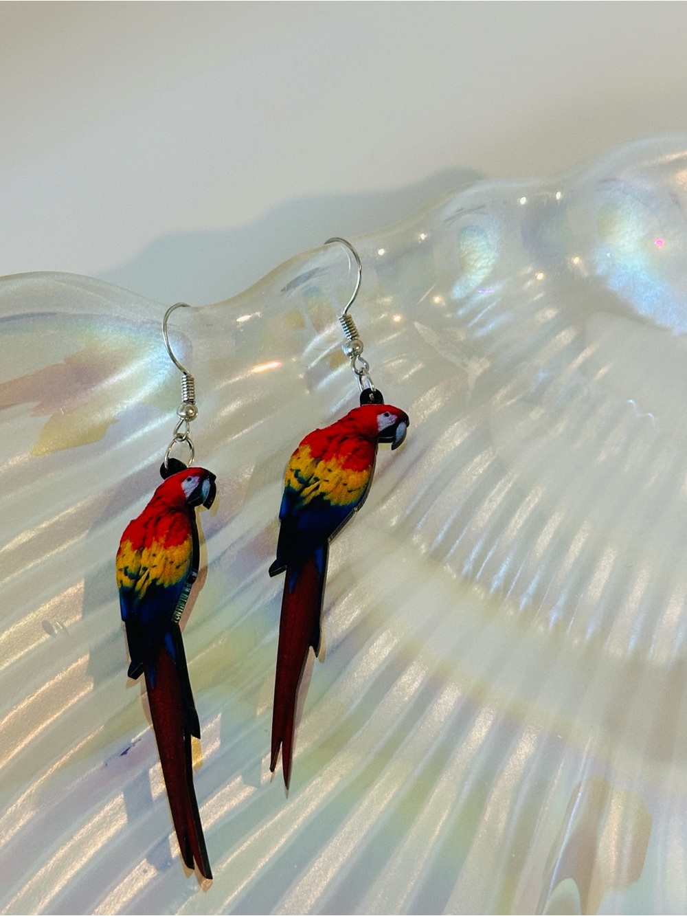 Fashion Jewelry Red, Yellow & Blue Parrot Drop Earrings